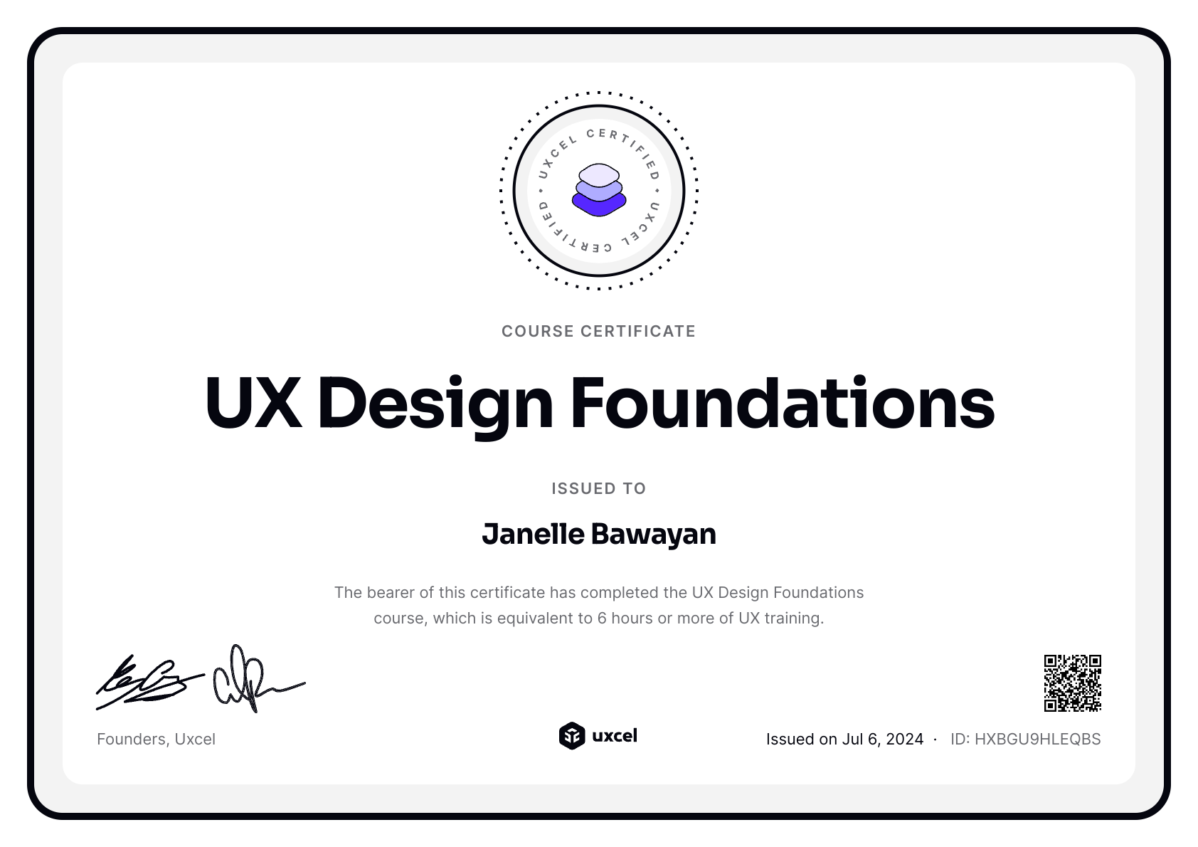 Janelle Bawayan's certificate